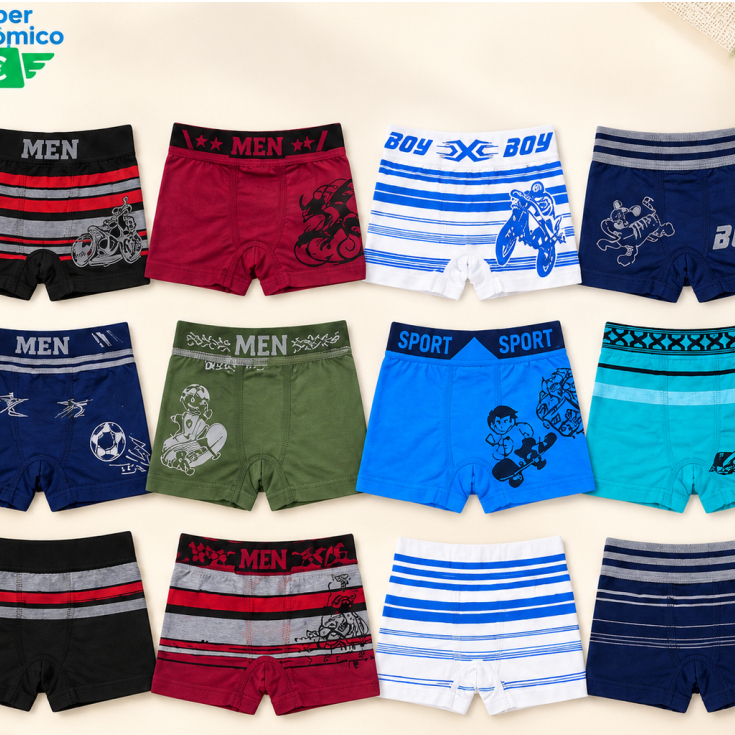 kit5/10/15 Cueca Infantil Boxer para Meninos 4-16 Anos Sem Costura Confortável Estampada Cores Sortidas