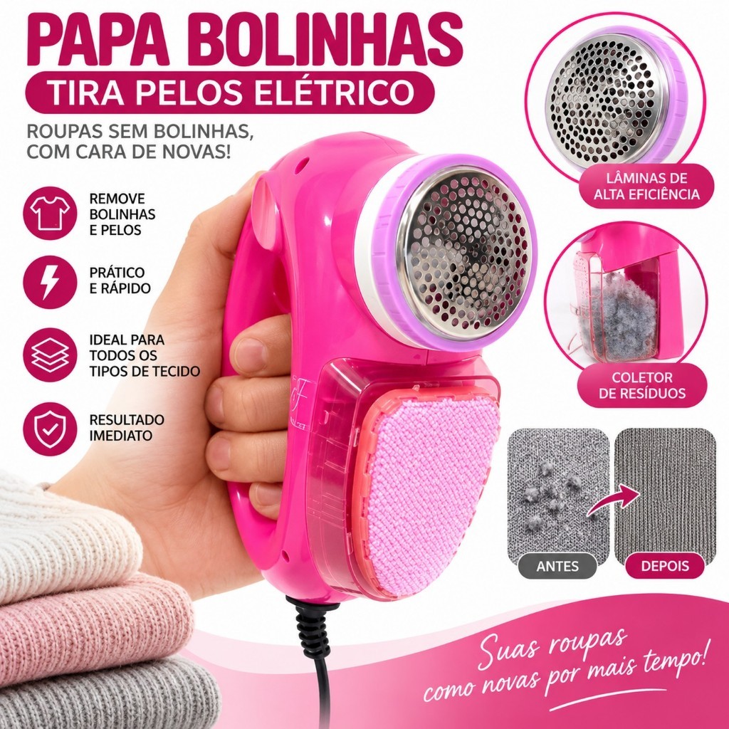 Papa Bolinhas Bolinha Tira Pelos Elétrico USB Bivolt Não Vai Pilha