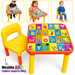 Mesa Infantil com Cadeira Mesinha Educativa Alfabeto Desmontável para Criança