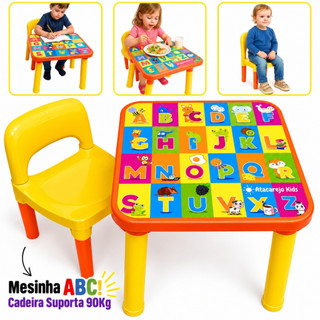 Mesa Infantil com Cadeira Mesinha Educativa Alfabeto Desmontável para Criança