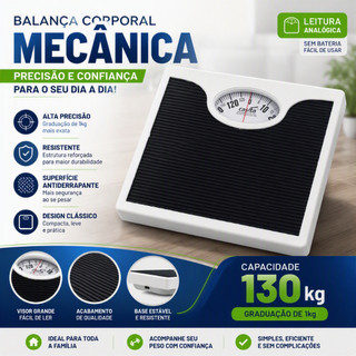 Balança Corporal Analógica Mecânica para Banheiro Antiderrapante até 130 kg