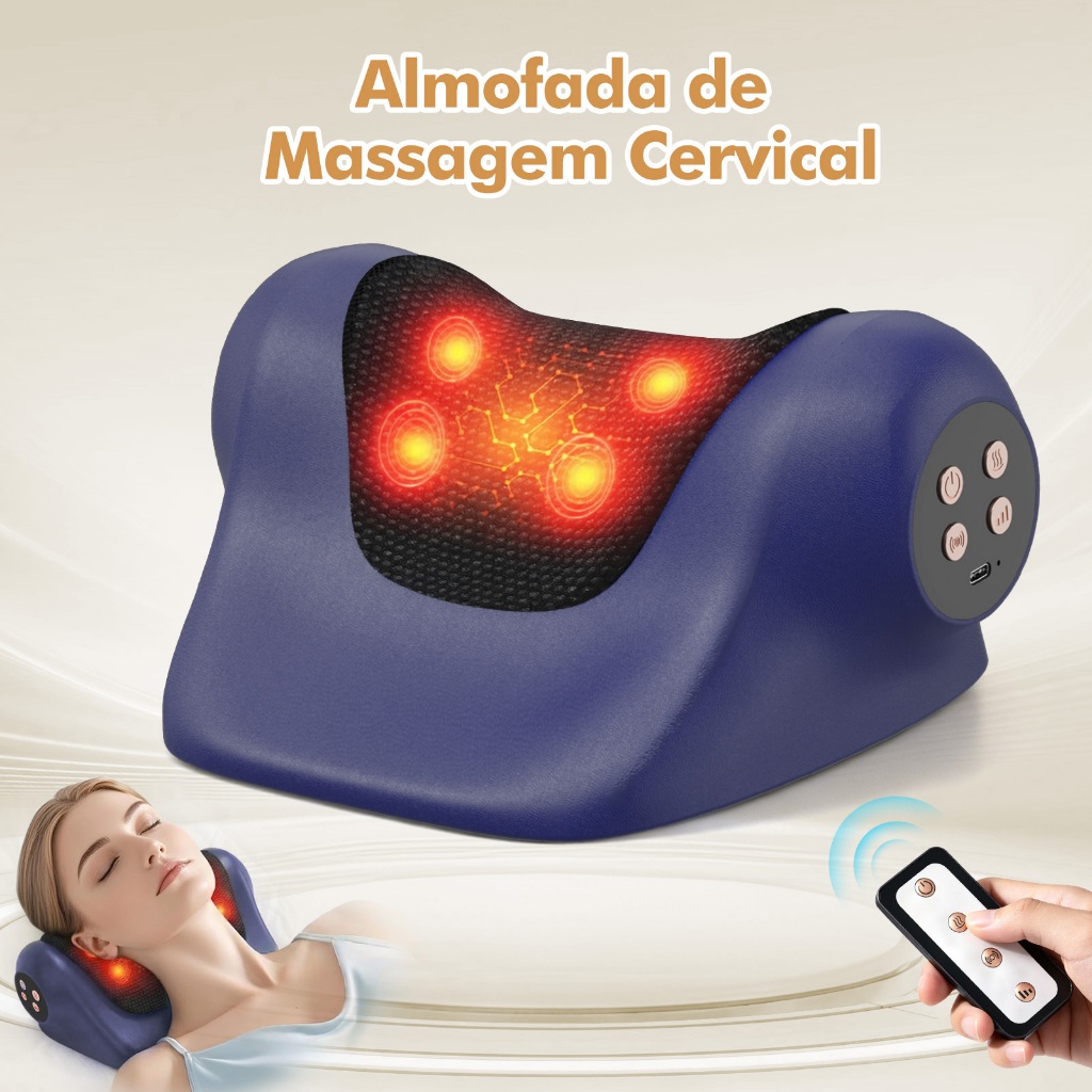 Almofada Massageadora Shiatsu com Aquecimento, Massageador Pescoço Lombar, Uso Casa e Carro