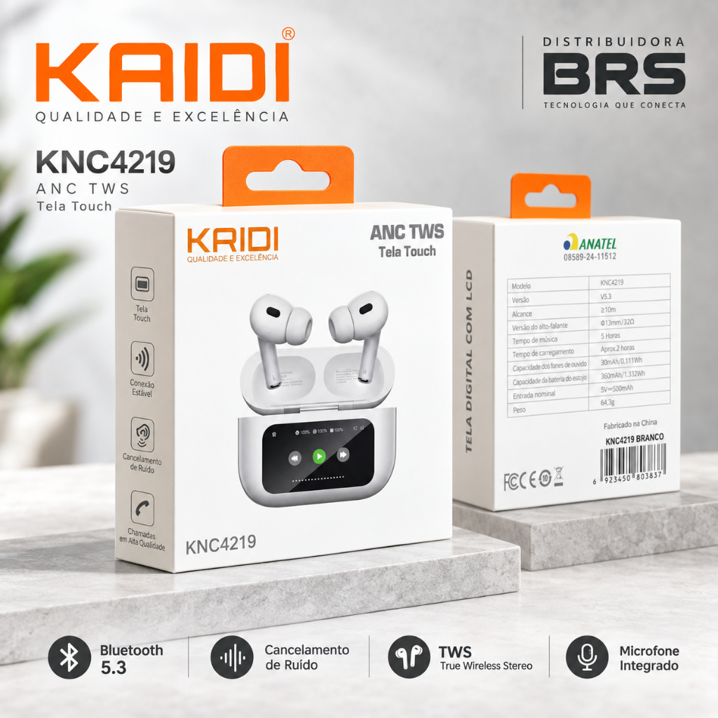 Fone Sem Fio Bluetooth Original Kaidi KD-4219 TWS Bluetooth 5.3 + Cancelamento De Ruído Microfone e Estojo de Recarga