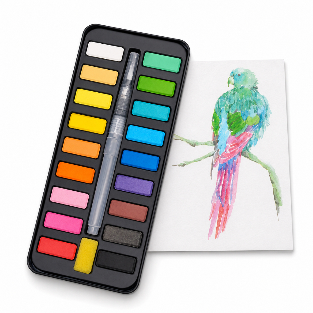 Kit Estojo 18 Cores Pintura Tinta Aquarela Pastilha + Pincel