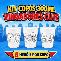 Kit 10 a 50 Copos 300ml - Super Heróis Cute - Para Colorir Festa Infantil Lembrancinha Aniversário Baby 🦸