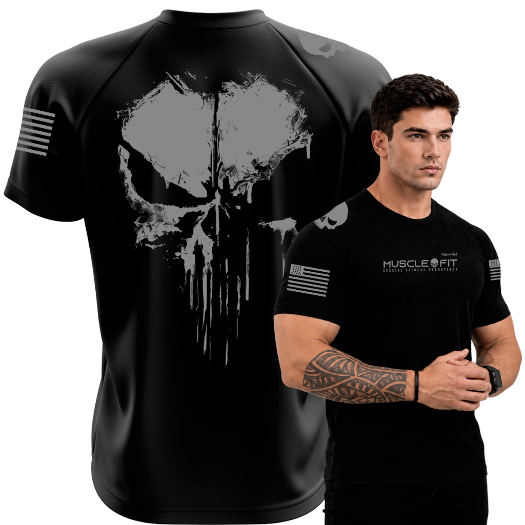 Camiseta Dry Fit Masculina Caveira Justiceiro Crossfit Atividade Física Muscle Fit