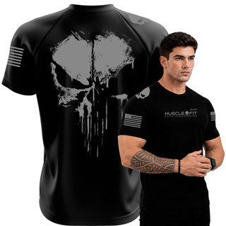 Camiseta Dry Fit Masculina Caveira Justiceiro Crossfit Atividade Física Muscle Fit