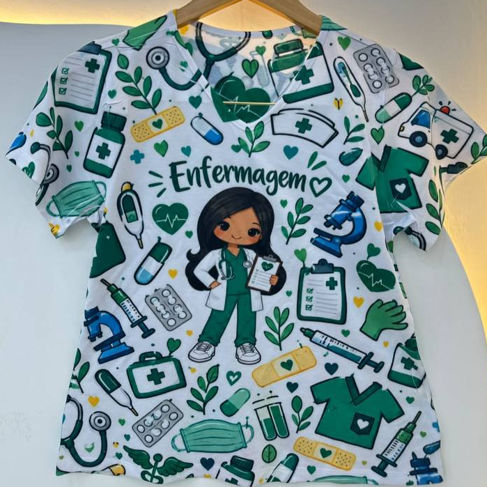CAMISA ENFERMAGEM SAUDE BLUSA GOLA V ESTAMPADA PERSONALIZADA ENVIO EM 24 HORAS OFERTA — imagem 2 de 2
