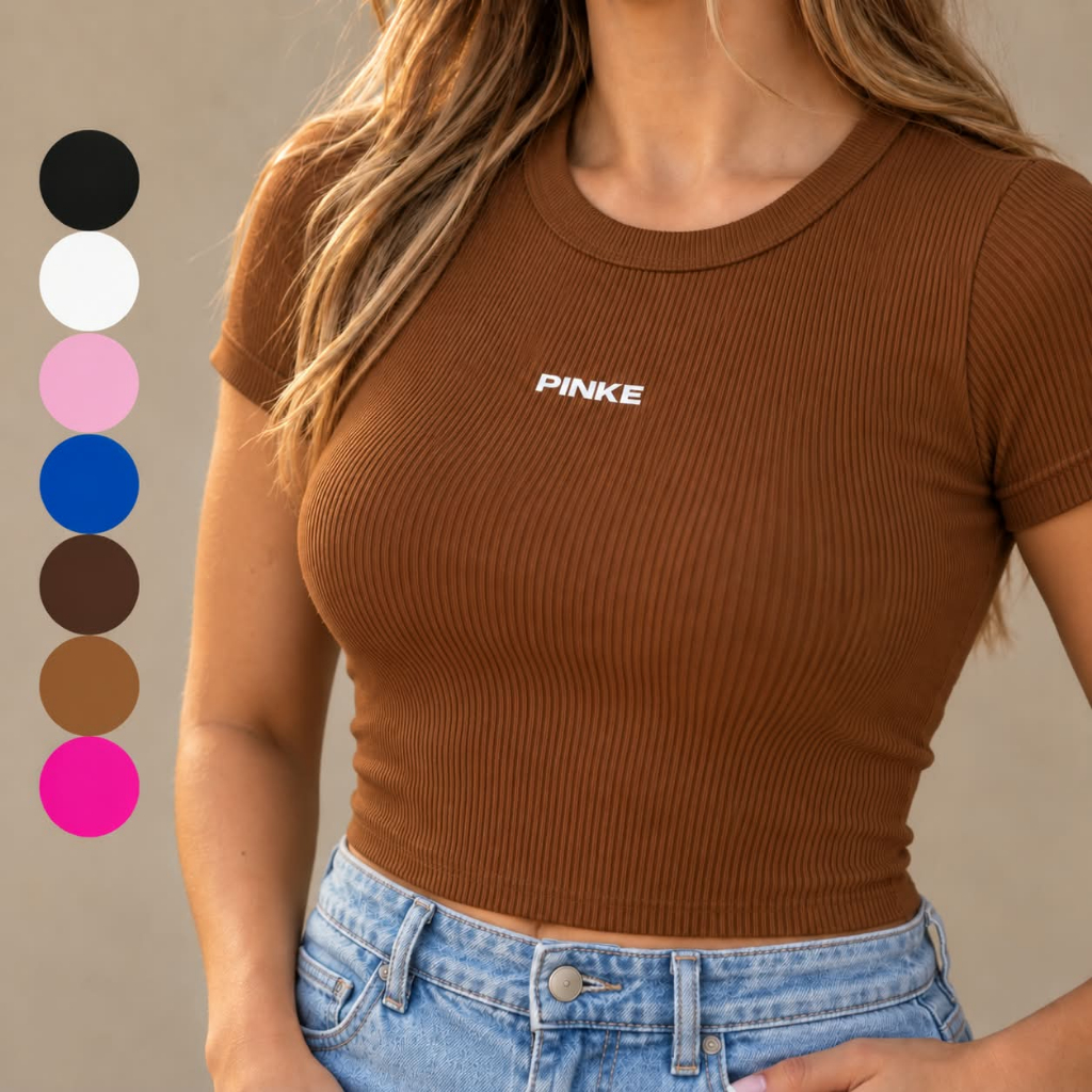 Blusa Cropped Canelado Feminina Paty Casual Academia Elegante Estilosa