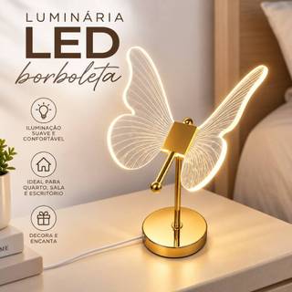 Luminária Candeeiro de Mesa Borboleta USB 3 Cores Luz Noturna Ajustável Lãmpada Estudo Quarto Bivolt