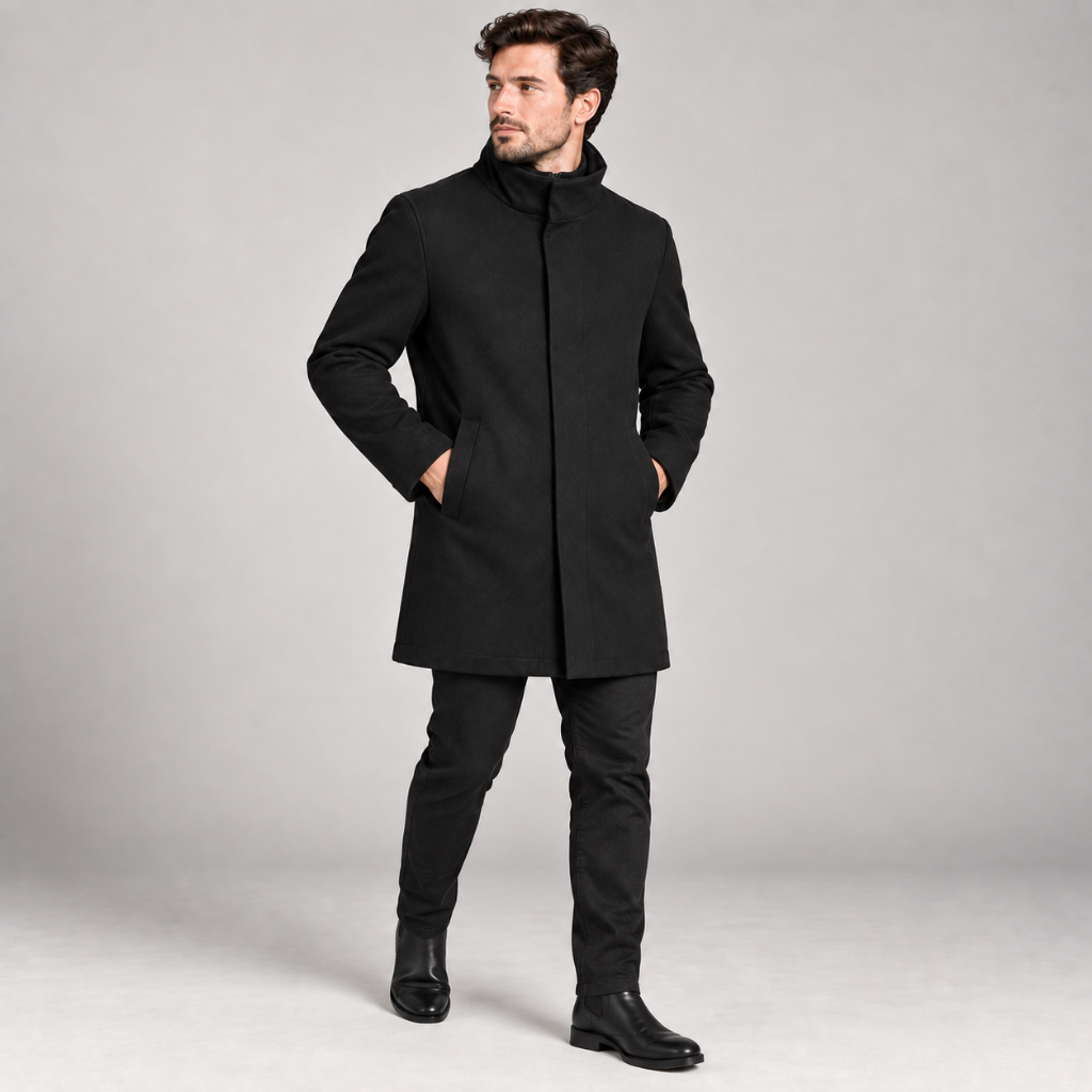 Sobretudo Masculino Slim de Lã Batida Duplo com Zíper Interno Removível