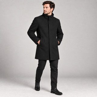 Sobretudo Masculino Slim de Lã Batida Duplo com Zíper Interno Removível