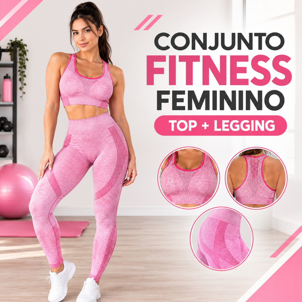 Conjunto Academia Fitness Feminino Meia Levanta Bumbum Modelador