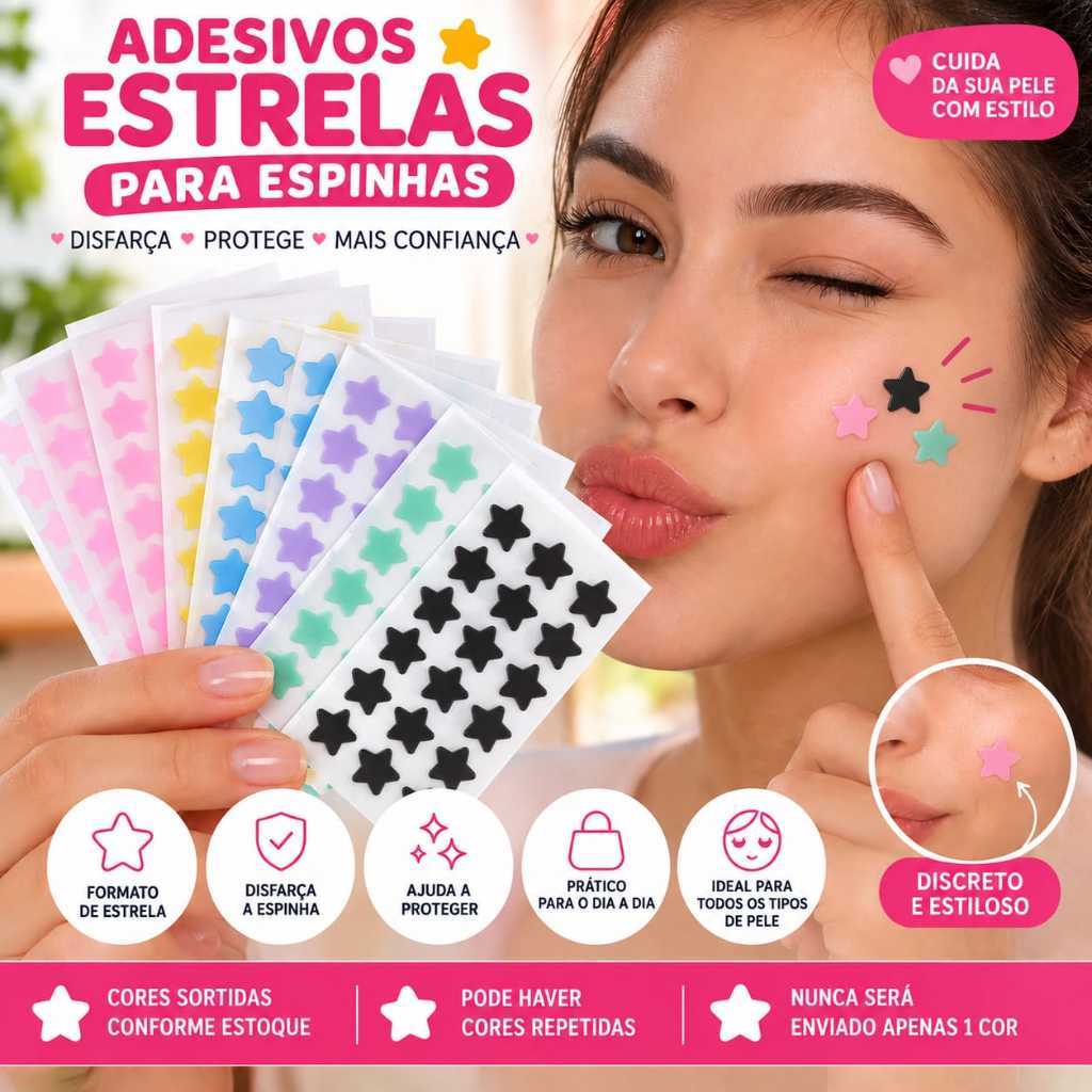 Kit Adesivos Estrela para Espinhas Coloridos Sortidos Rosto Acne 120 240 400 800 Unidades