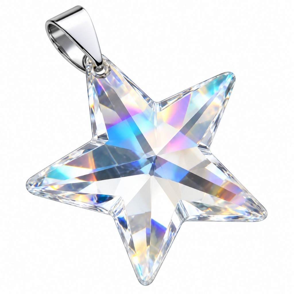 Pingente Estrela Cristal Furta-cor Aurora Boreal Austríaco 28mm e 40mm