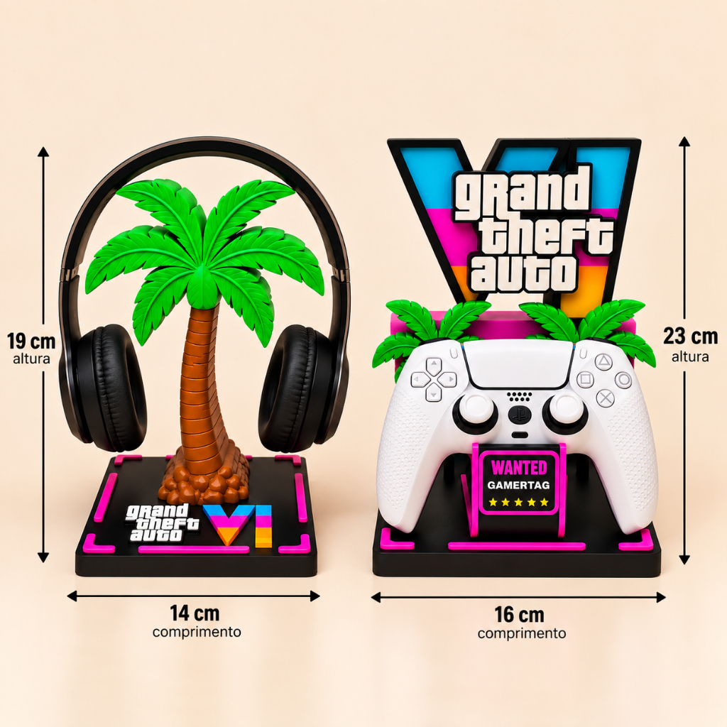 Suporte Controle PS5 e XBOX GTA 6 Porta Controle DualSense Decoração Gamer Videogame Geek