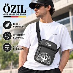 Shoulder Bag Ozil Bolsa Transversal Masculina Unissex Preta Pequena Compacta 1,5L