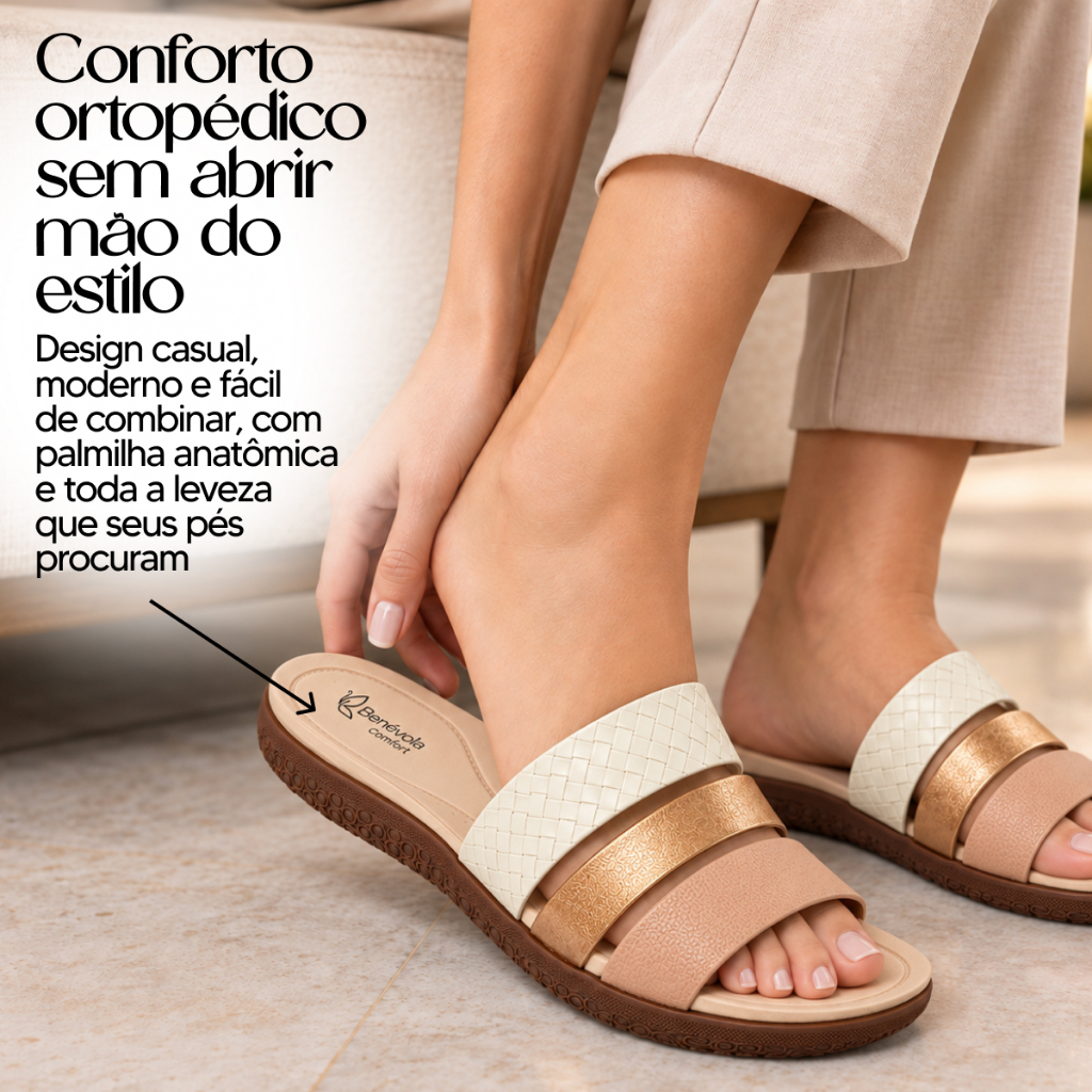 Sandália Feminina Tamanco Rasteirinha Benévola Ultra Conforto Ortopédica Tiras Slide Antiderrapante — imagem 2 de 2
