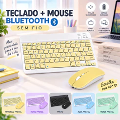 Teclado e Mouse Bluetooth Sem Fio Compacto para Notebook Tablet e iPad