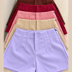 SHORT ALFAIATARIA FEMININO ZA RA CINTURA ALTA COM ZÍPER NA LATERAL SOCIAL