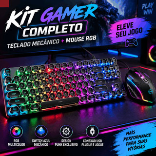 Kit Gamer Teclado Mecânico 100% Estilo Punk + Mouse Gamer | Item Essencial para Jogadores - H7