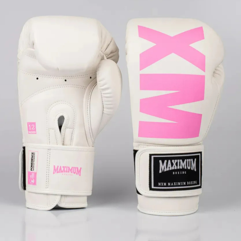 Luva De Muay Thai E Boxe Mxm White/pink - Maximum Branca com Rosa