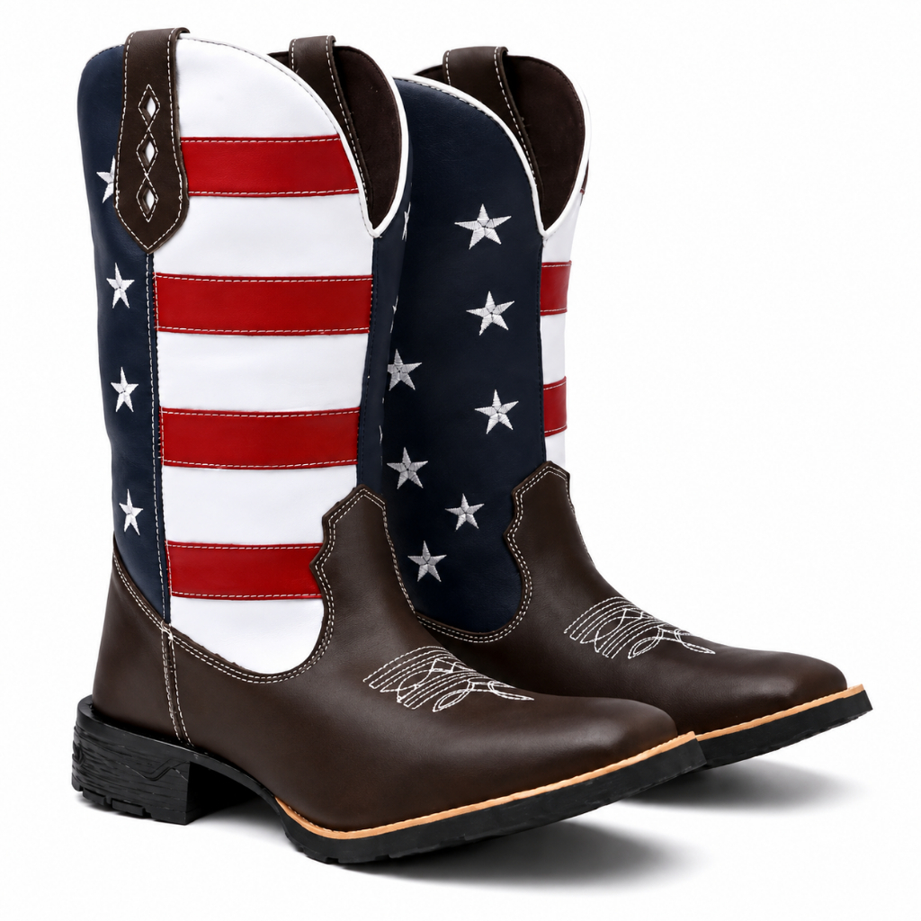Bota Botina Texana  Estados Unidos Bordada Solado De Borracha
