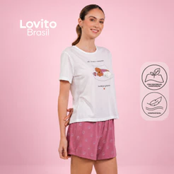 Lovito Conjunto de Pijama Feminino Curto Manhã Preguiçosa PJB22822314