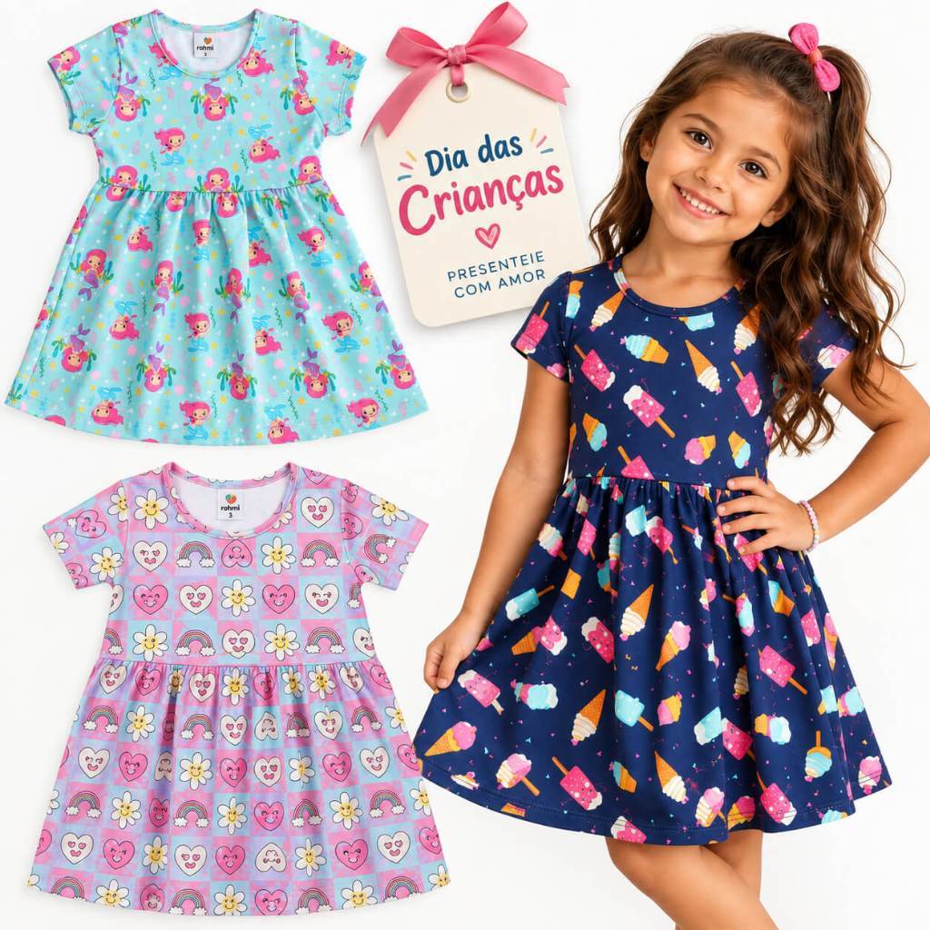 Kit até 6 Vestido Infantil Menina Sortido do 2 ao 12 Anos - Vestido Blogueirinha - Roupa Infantil Menina - Blogueirinha
