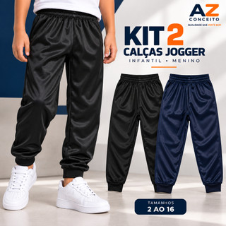 Kit 2 Calça Infantil Jogger Menino Forrada Juvenil Reforçada  2 Ao 16 Preto e Azul