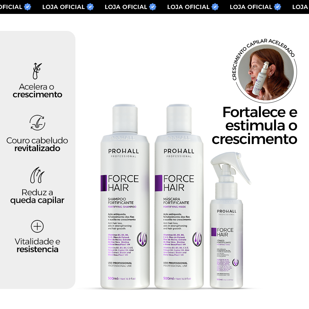 Kit Crescimento Capilar Force Hair Shampoo + Máscara + Tônico 8x
