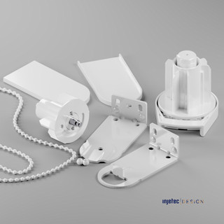 Kit Comando R20 Reparo Completo Cortina Persiana Rolô 45mm Perfil 1952 Branco Oposto Suporte Corrente Emenda Limitador