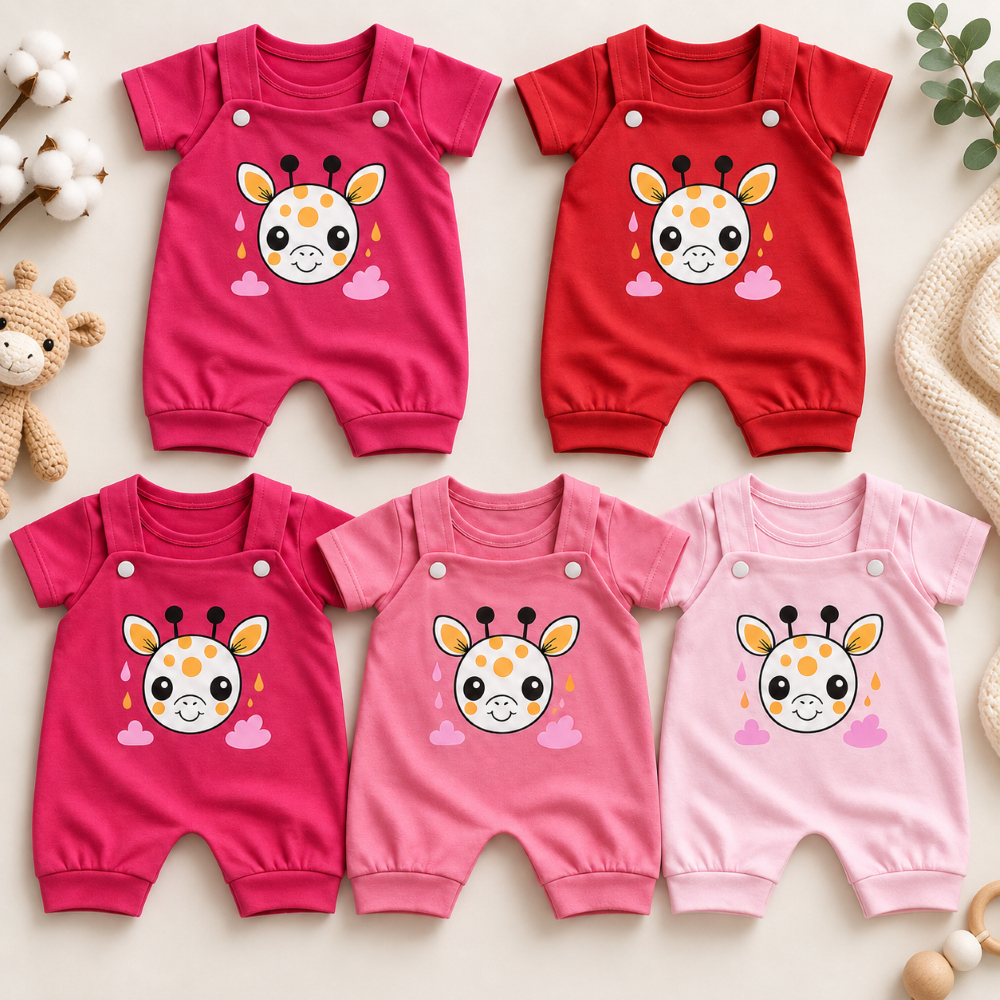 Conjunto Macacão Jardineira Coom Camiseta Girafinha de Bebê Menina Bebê Menino RN