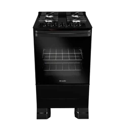 Fogão Mueller 4 Bocas Mesa de Vidro, Grades Ferro Fundido, Forno 48,1L Bivolt MFV4BF