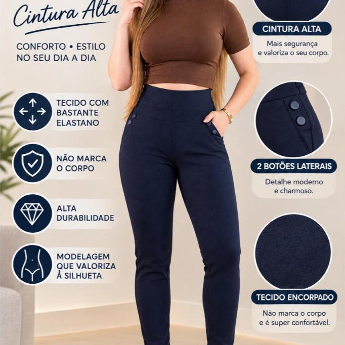 CALÇA TIPO MONTARIA CINTURA ALTA FEMININA • AJUSTE PERFEITO 38 ao 52 • CONFORTO DIÁRIO • IDEAL PARA TRABALHO