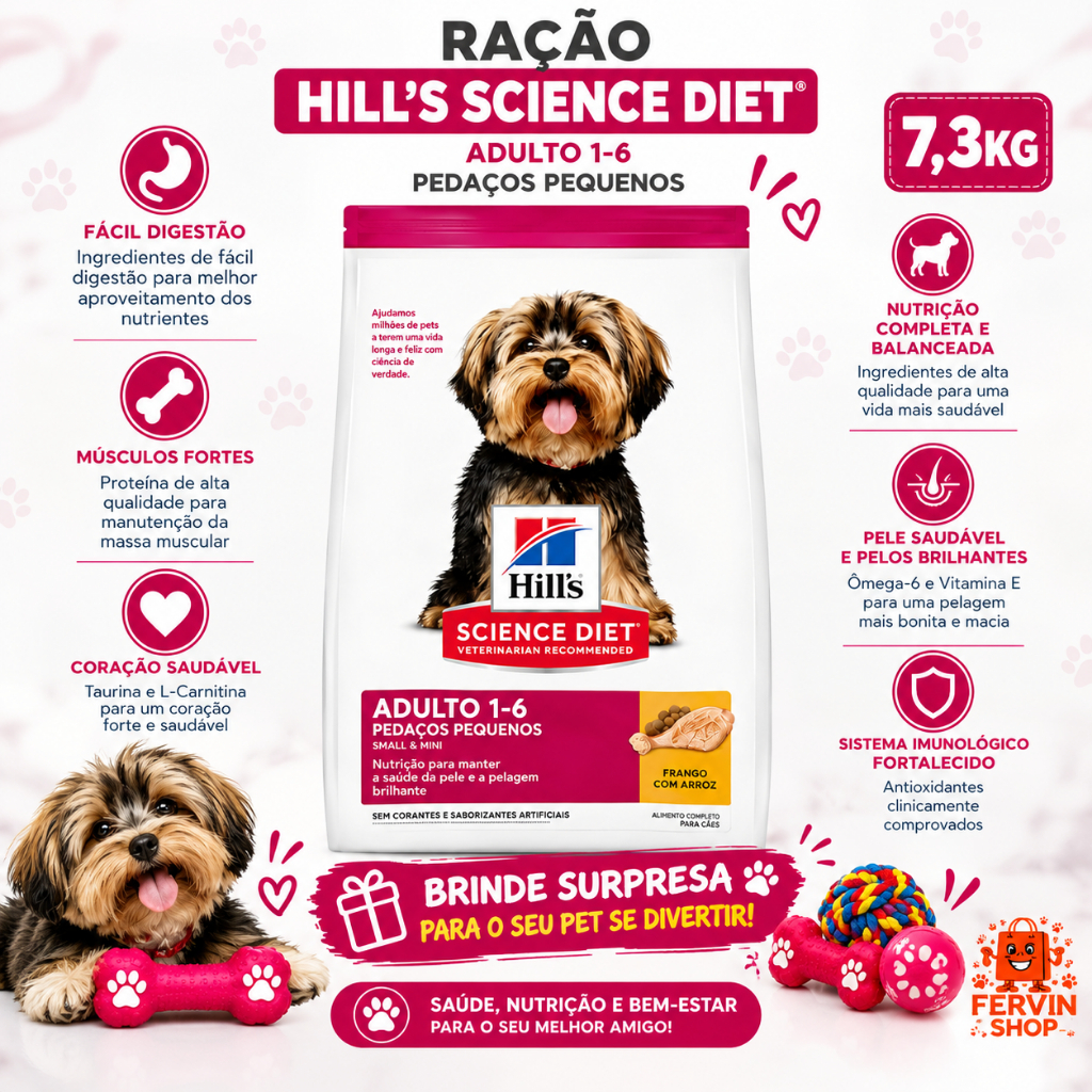 RAÇÃO PREMIUM HILLS SCIENCE DIET PARA CÃES CACHORROS ADULTOS DE RAÇAS PEQUENAS SABOR MINI FRANGO - 2,04 OU 7,03 KG