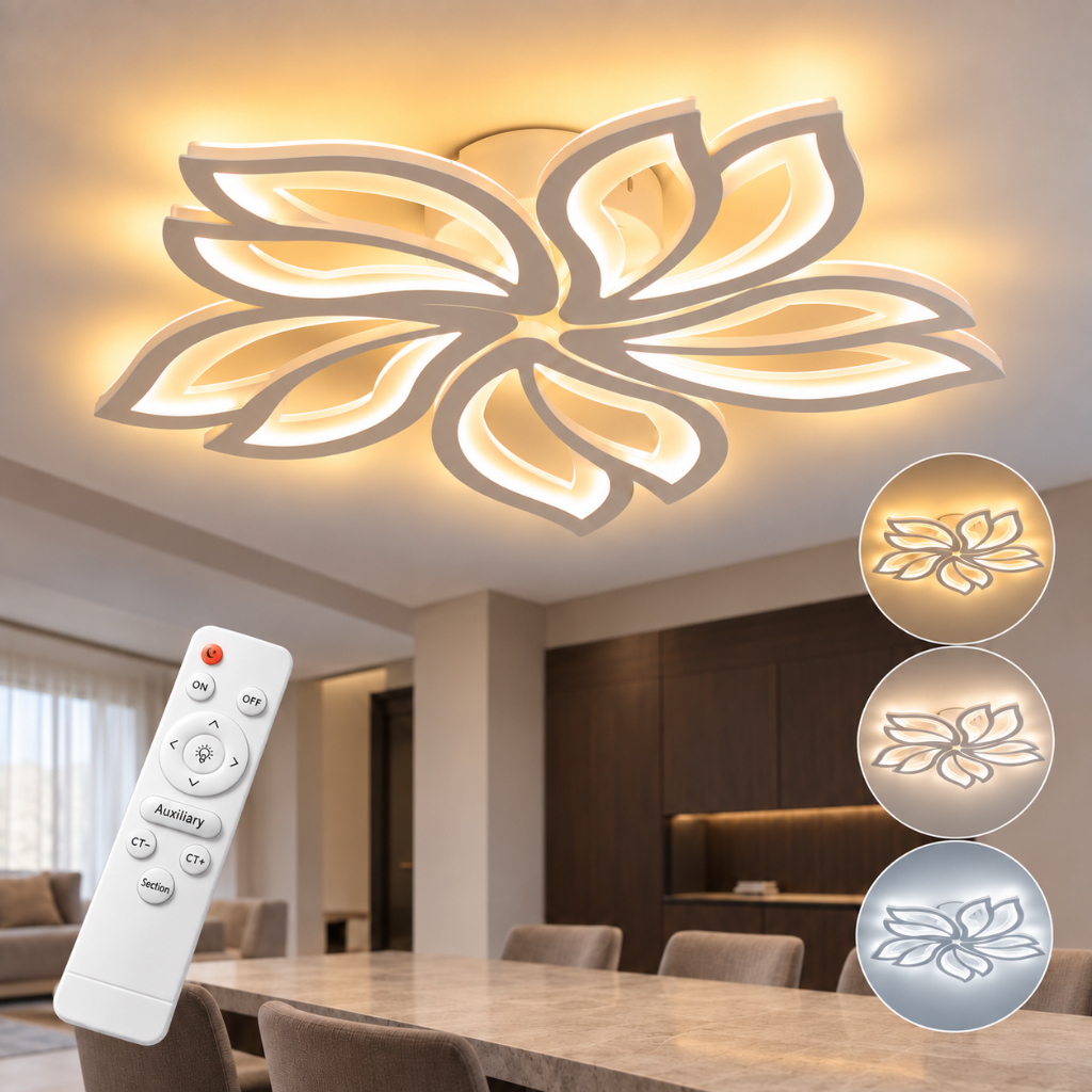 3 Cores Plafon LED Floral 52/55cm Bivolt Controle Remoto Luminária de Teto para Quarto Sala