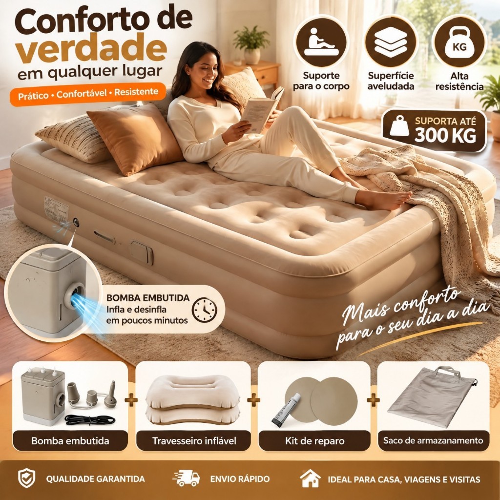 Colchão Inflável Automático Queen Casal Cama De Campanha Bomba Inflável Com Bateria De Lítio Integrada 200*150*40CM