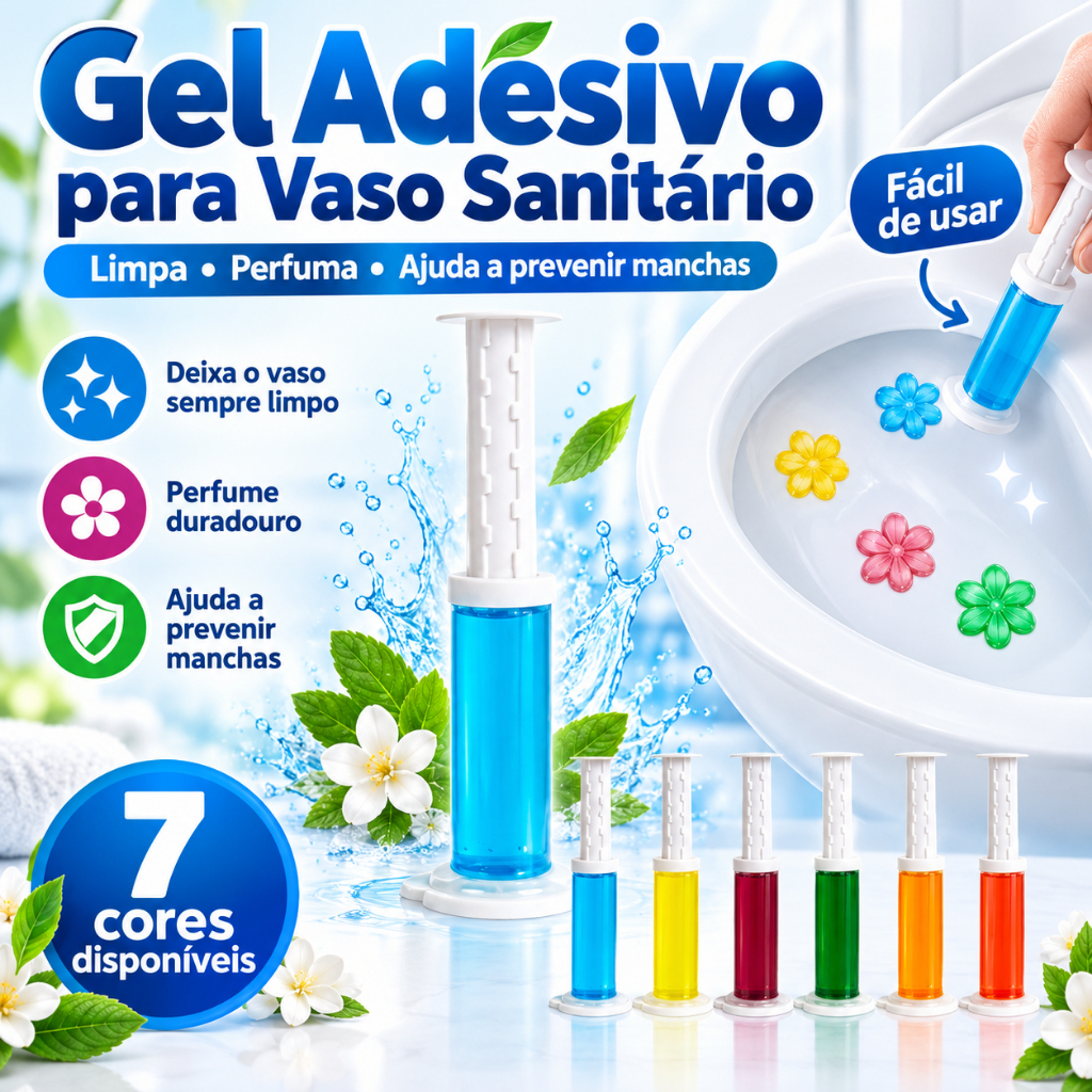 Gel Adesivo Vaso Sanitário com Aplicador e Refil Perfumado Florzinha Limpeza Banheiro