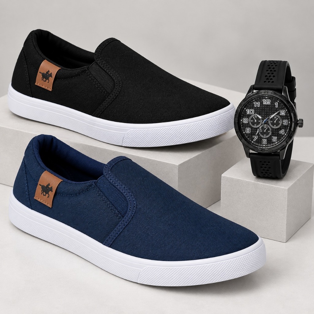 Kit 2 Sapatênis Iate Adulto Masculino Original Casual + Rélogio