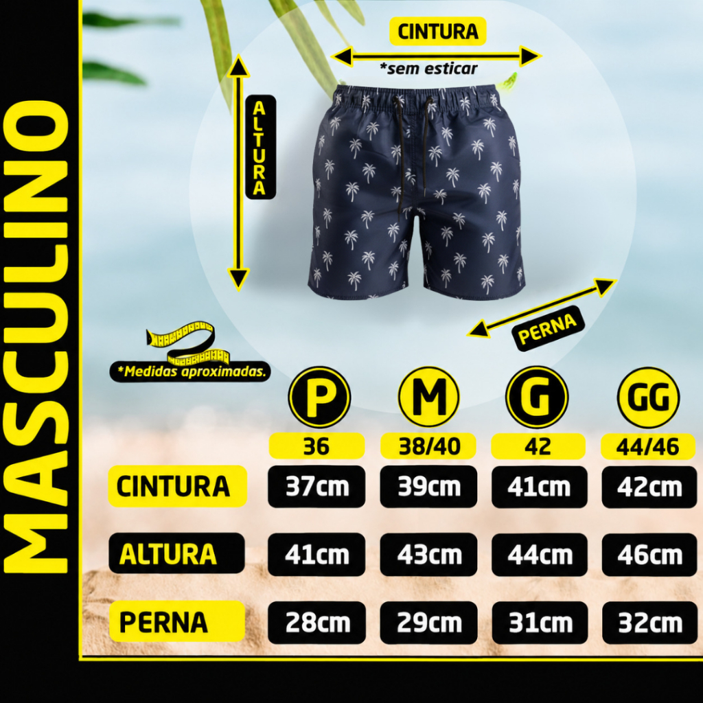 Bermuda Masculina Mauricinho Praia Leve Confortável Tecido Premium — imagem 2 de 2