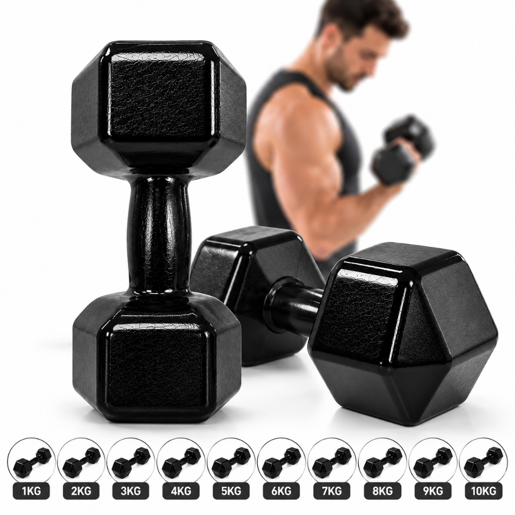 Halter Peso De Academia Fitness 1kg 2kg 3kg 4kg 5kg 6kg 7kg 8kg 9kg 10kg Emborrachados Ferro Fundido Treino Fisioterapia