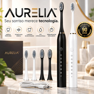 Escova Dental Elétrica Recarregável USB Sônica IPX7 6 Modos Com 4 Refis Para Limpeza Profunda Dos Dentes