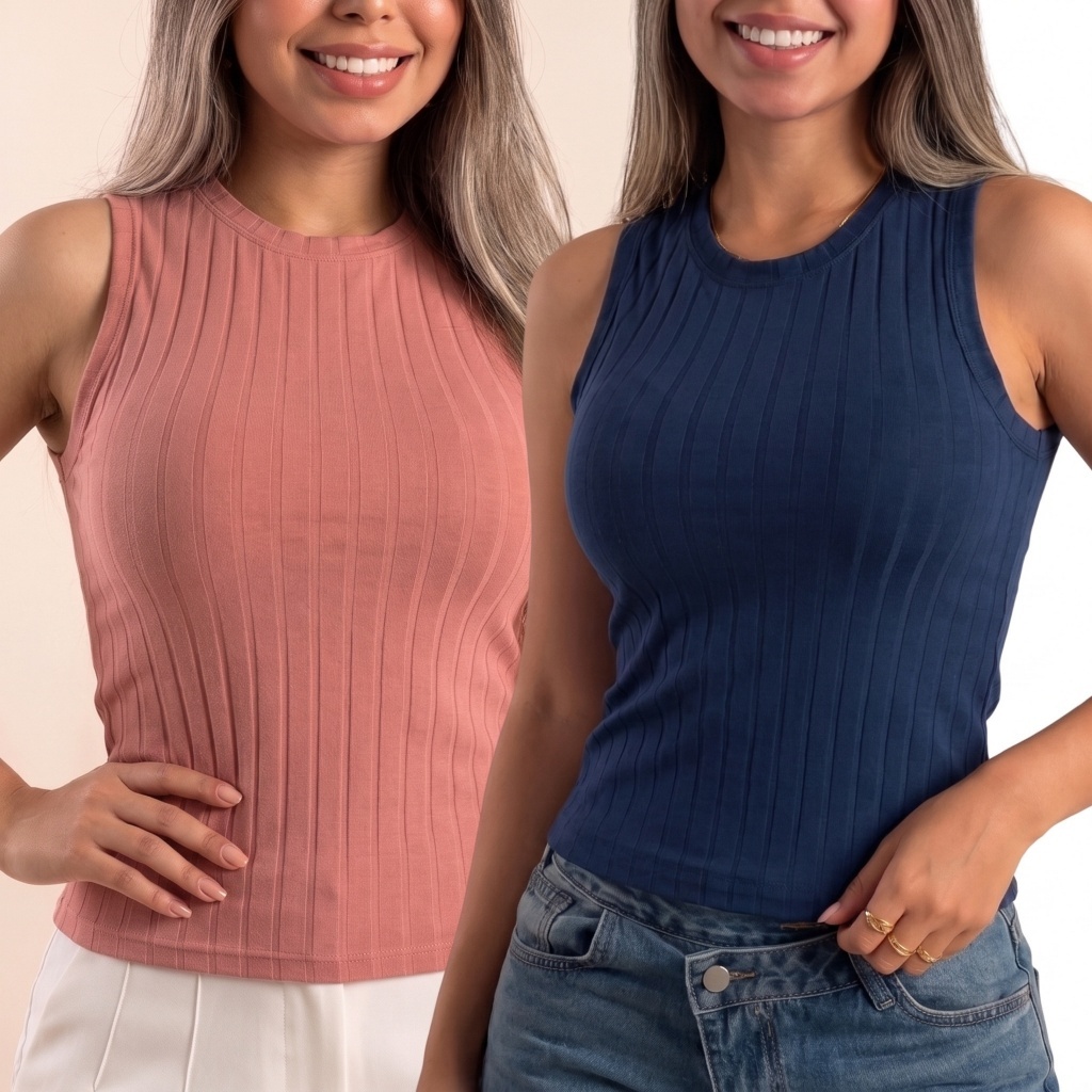 Regata Canelada Premium Gola Alta Básica Moda Gringa Tendência Verão