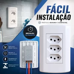 Tomada Tripla 10A 20A Amperes Monobloco Modular 4x2 Pluzie