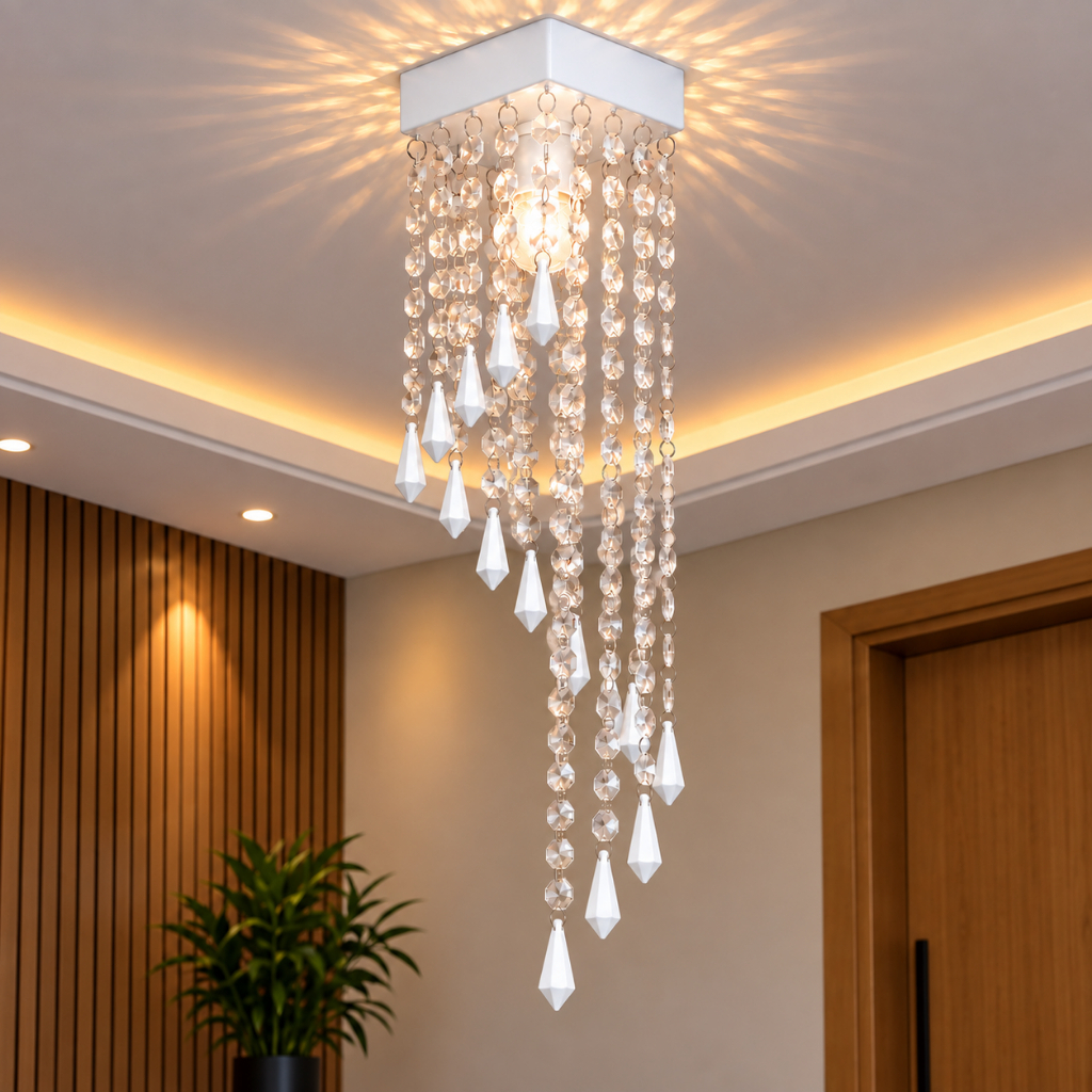 Lustre Barato Pendente E27 Cristal Acrílico para Sala Quarto Branco Cinza