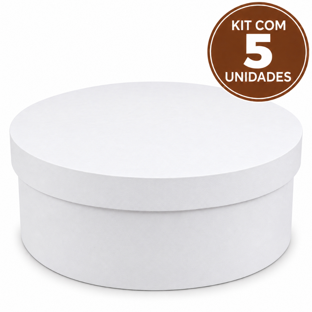 Kit com 5 Caixas Redondas Pintadas Brancas em MDF Decorativas 20x7 Convite Casamento Madrinha Padrinho