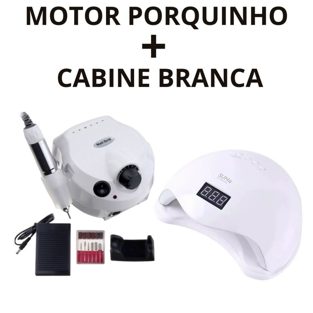 Kit Unhas Profissional Manicure com Cabine Sun + Lixadeira Porquinho 50 Mil / 45 Mil RPM MUITO BARATO