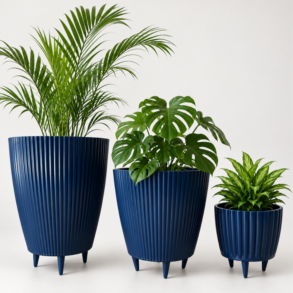 Kit Combo 3 Vasos Canelados com Pés Coluna + Bojo + Cachepot Decorativo para Plantas Jardim Sala