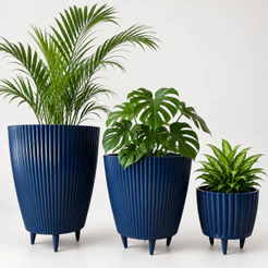 Kit Combo 3 Vasos Canelados com Pés Coluna + Bojo + Cachepot Decorativo para Plantas Jardim Sala